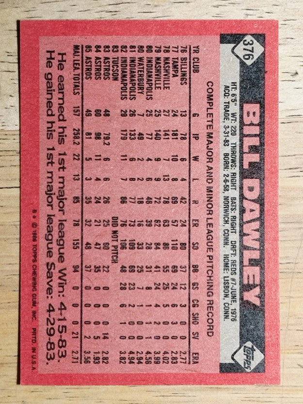 1986 Topps #376 Bill Dawley