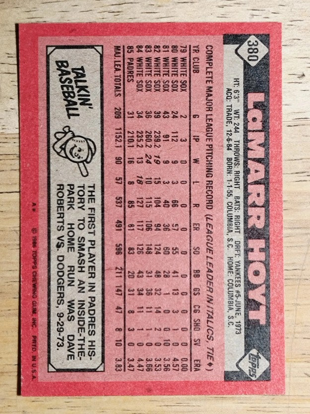 1986 Topps #380 LaMarr Hoyt
