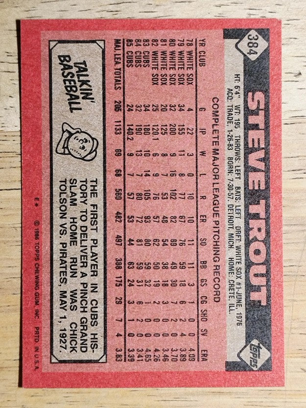 1986 Topps #384 Steve Trout
