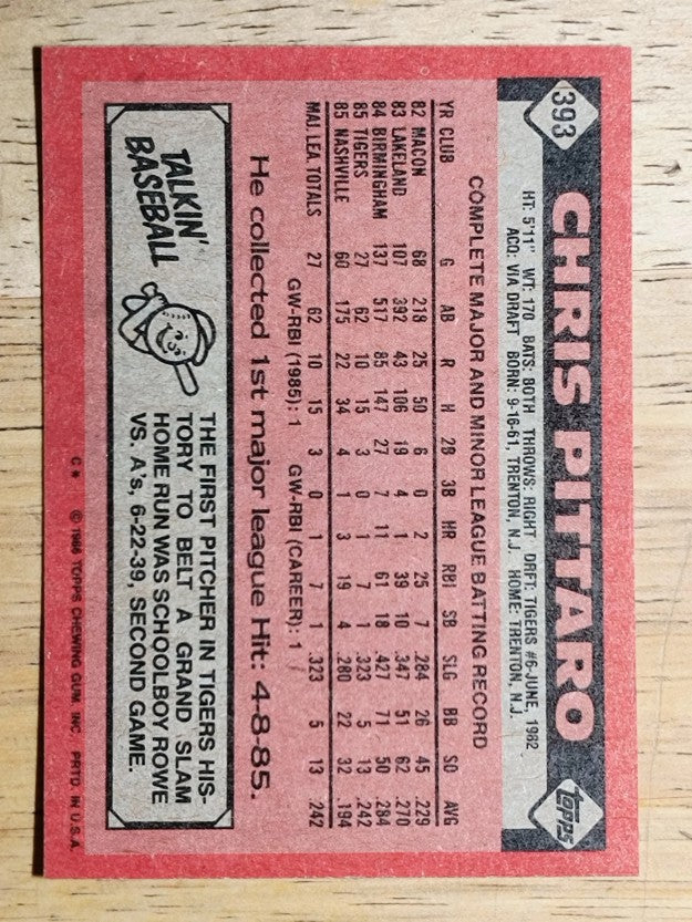 1986 Topps #393 Chris Pittaro