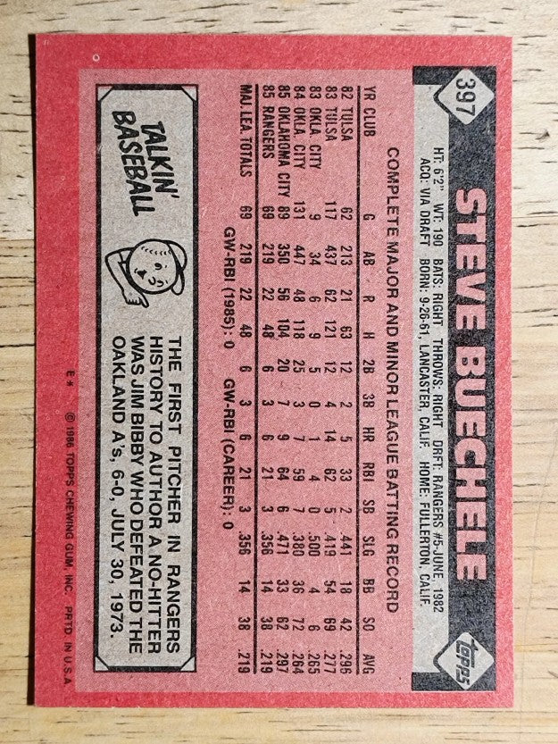 1986 Topps #397 Steve Buechele RC