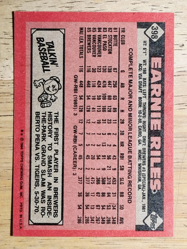 1986 Topps #398 Earnie Riles
