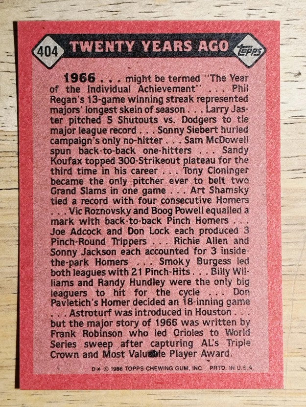 1986 Topps #404 Frank Robinson TBC