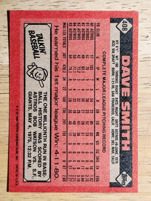 1986 Topps #408 Dave Smith