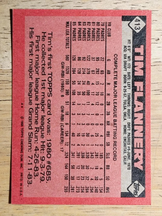 1986 Topps #413 Tim Flannery