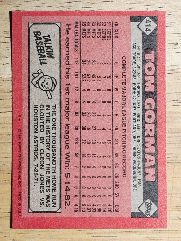 1986 Topps #414 Tom Gorman