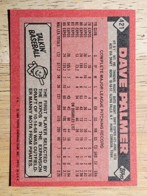 1986 Topps #421 David Palmer