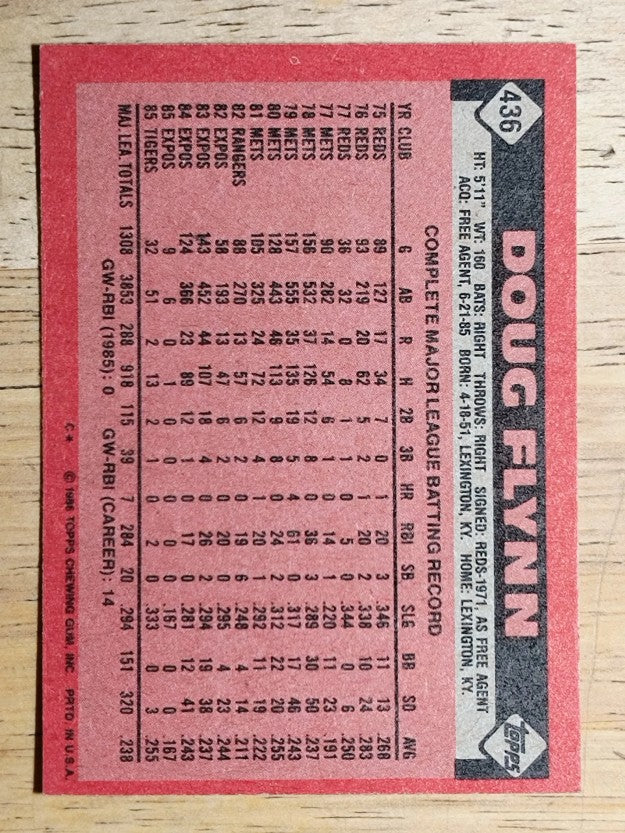 1986 Topps #436 Doug Flynn