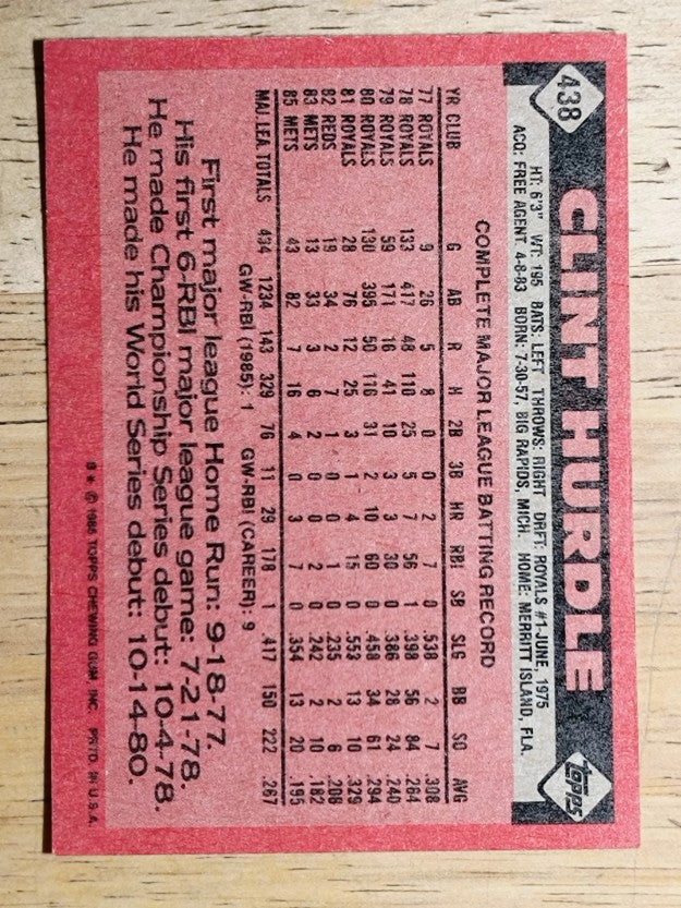 1986 Topps #438 Clint Hurdle