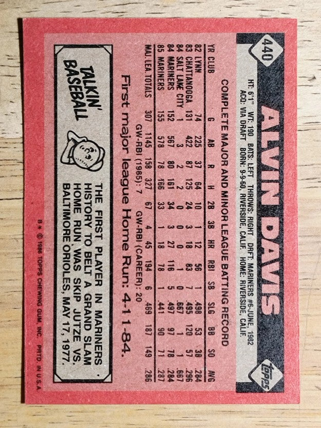 1986 Topps #440 Alvin Davis
