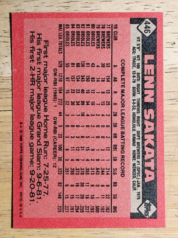 1986 Topps #446 Lenn Sakata