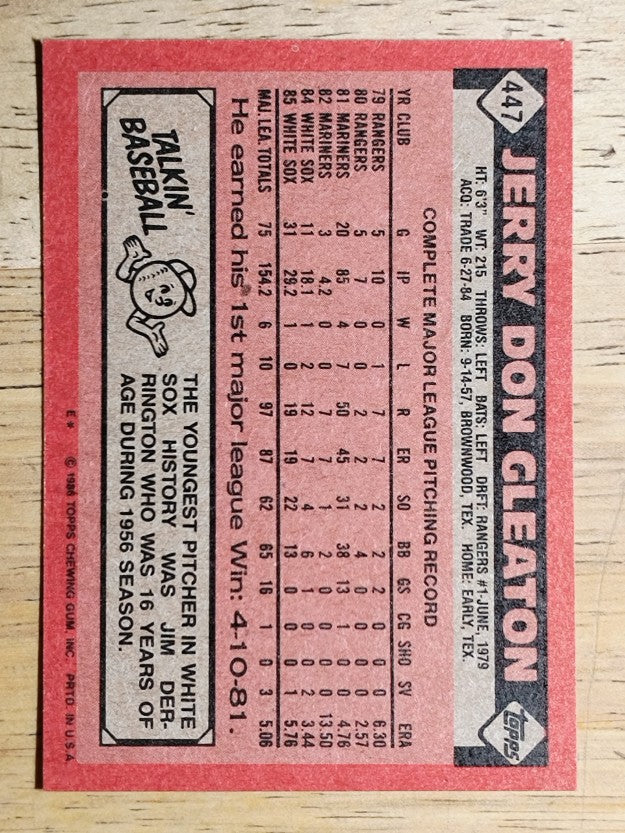 1986 Topps #447 Jerry Don Gleaton