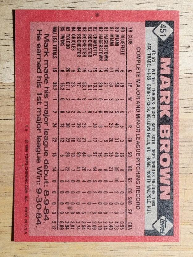 1986 Topps #451 Mark Brown