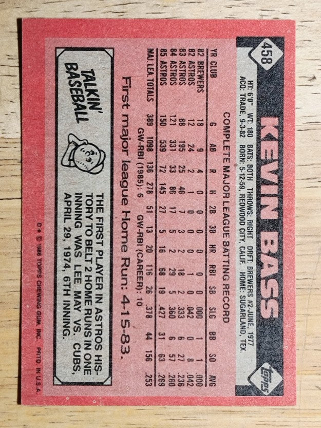 1986 Topps #458 Kevin Bass