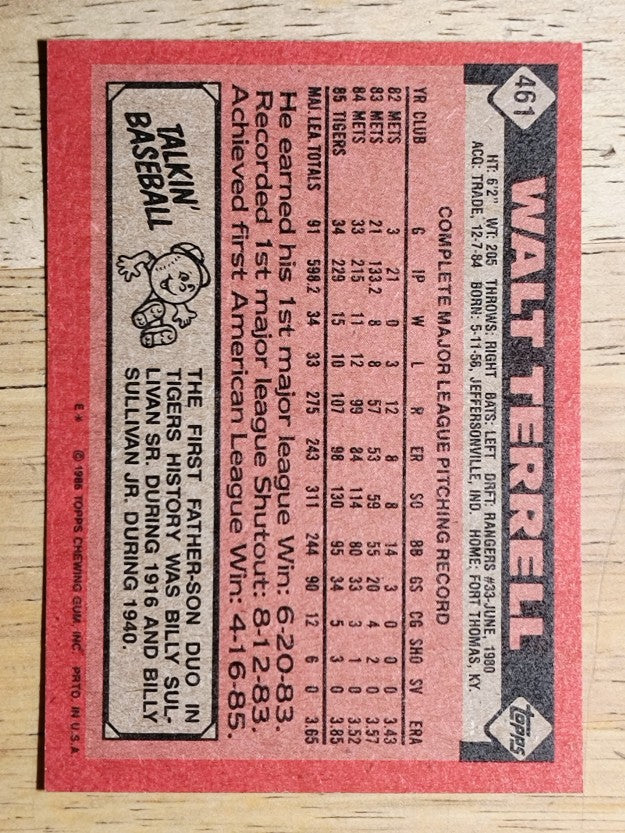 1986 Topps #461 Walt Terrell