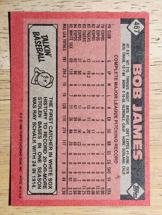 1986 Topps #467 Bob James