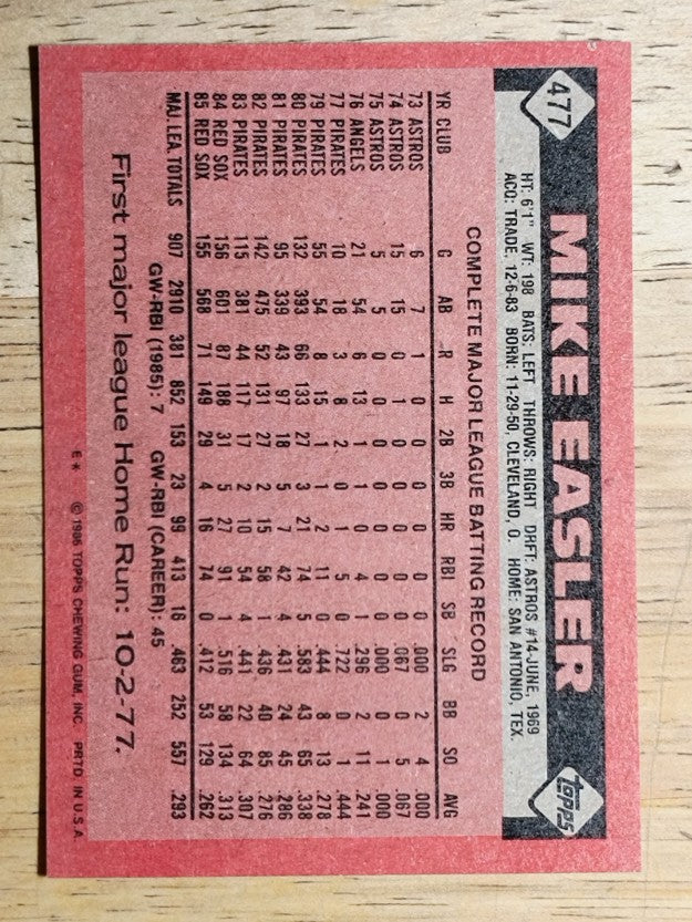 1986 Topps #477 Mike Easler