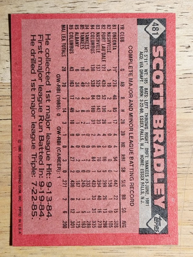 1986 Topps #481 Scott Bradley