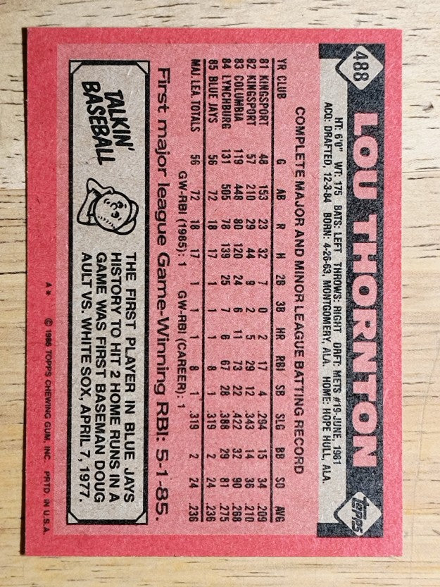 1986 Topps #488 Lou Thornton