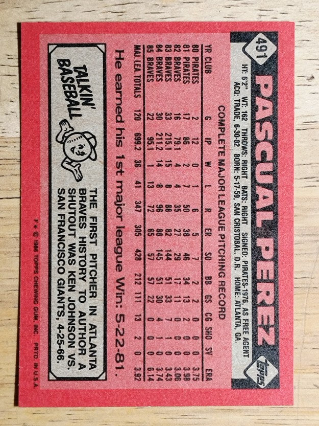 1986 Topps #491 Pascual Perez