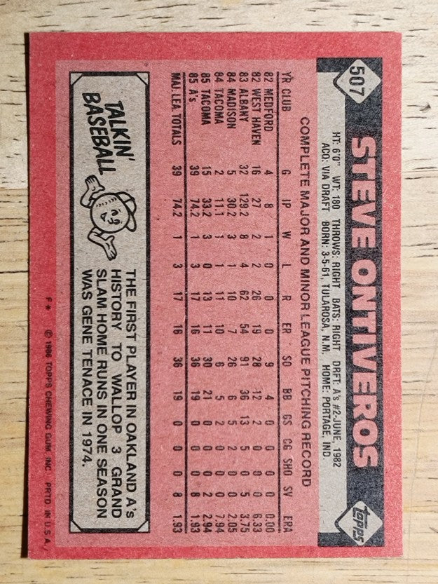 1986 Topps #507 Steve Ontiveros RC
