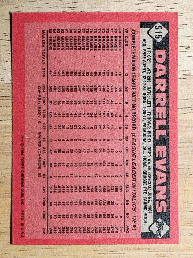 1986 Topps #515 Darrell Evans