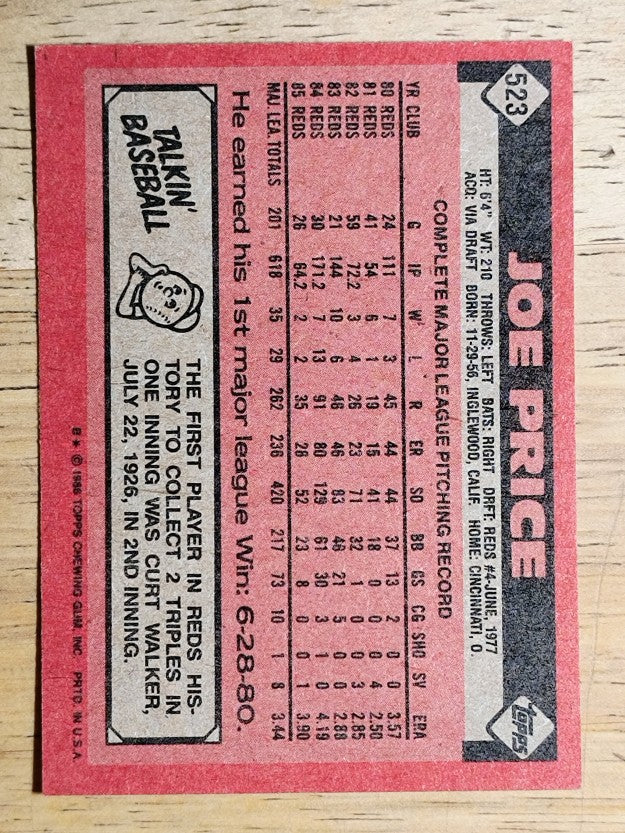 1986 Topps #523 Joe Price