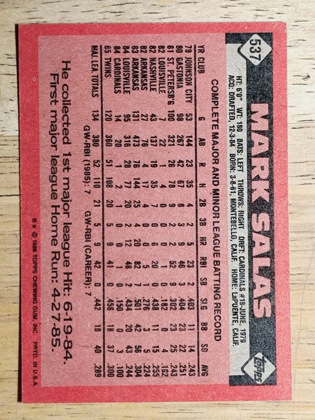 1986 Topps #537 Mark Salas