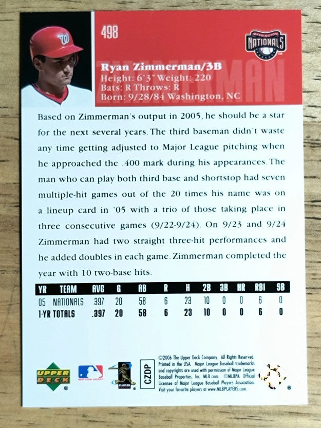 2006 Upper Deck #498 Ryan Zimmerman