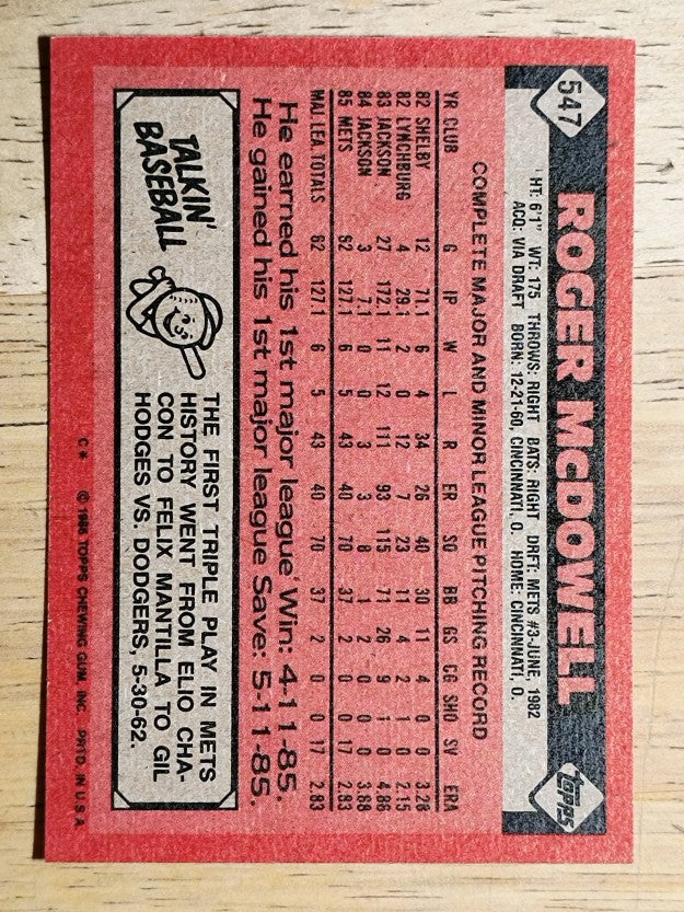 1986 Topps #547 Roger McDowell RC