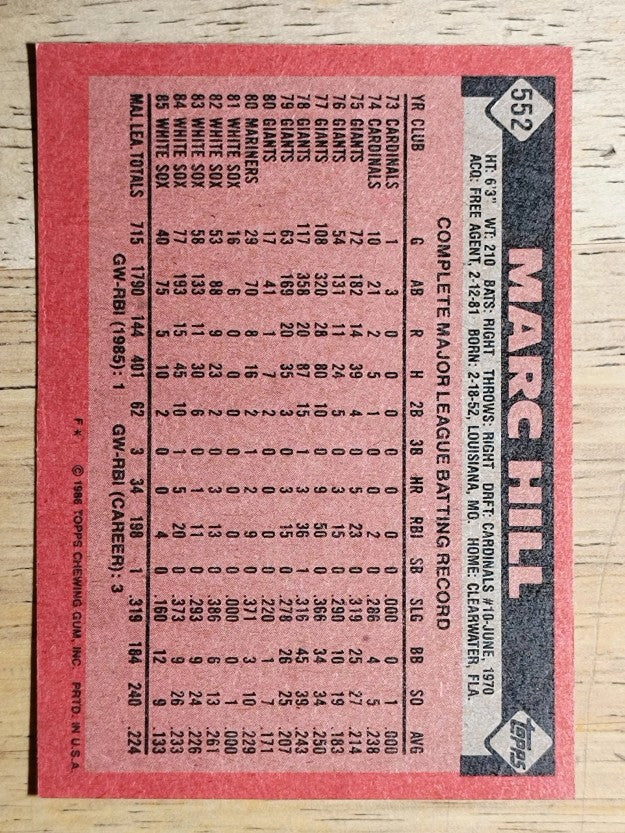 1986 Topps #552 Marc Hill