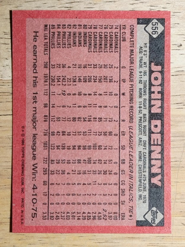 1986 Topps #556 John Denny