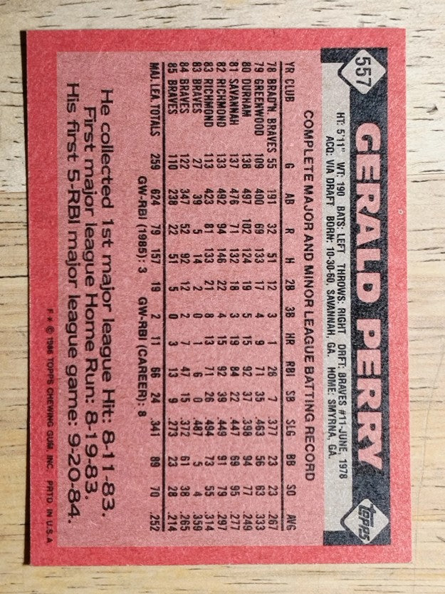 1986 Topps #557 Gerald Perry