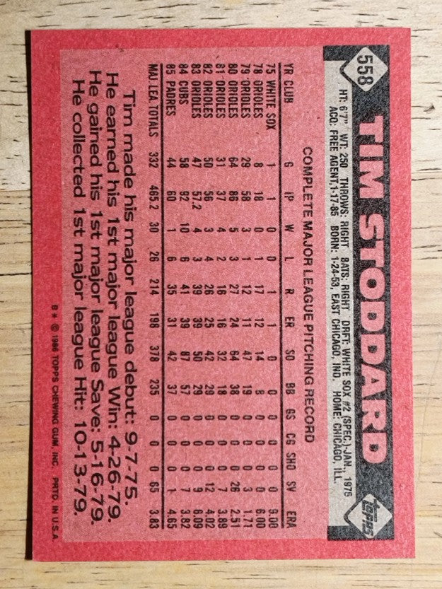 1986 Topps #558 Tim Stoddard