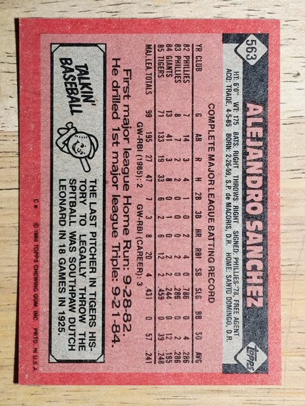 1986 Topps #563 Alejandro Sanchez