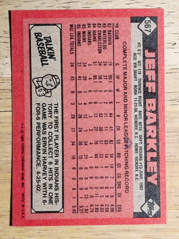 1986 Topps #567 Jeff Barkley