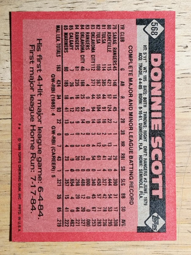 1986 Topps #568 Donnie Scott