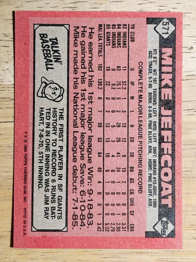 1986 Topps #571 Mike Jeffcoat
