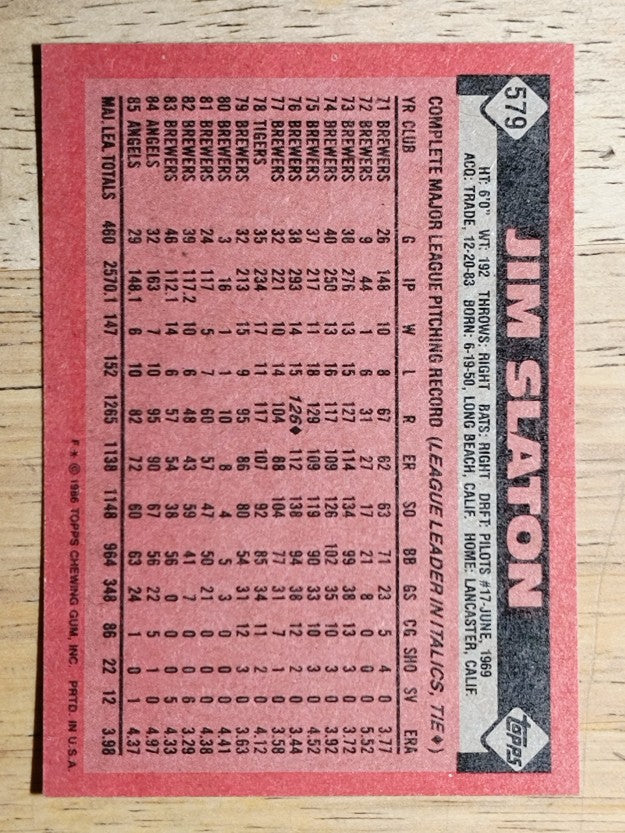 1986 Topps #579 Jim Slaton