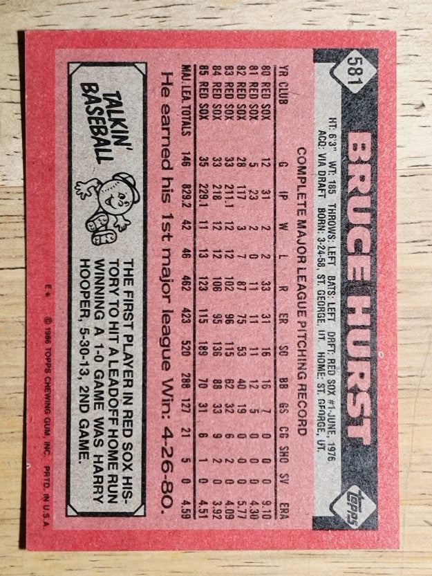 1986 Topps #581 Bruce Hurst