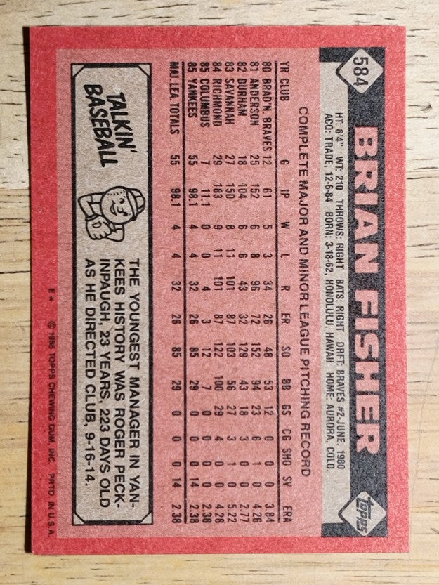 1986 Topps #584 Brian Fisher RC