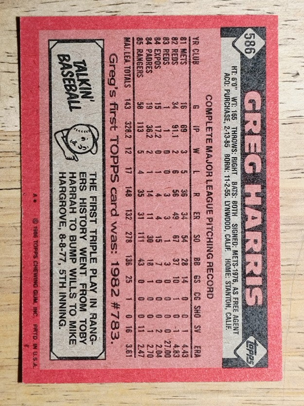 1986 Topps #586 Greg Harris