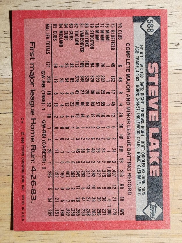 1986 Topps #588 Steve Lake
