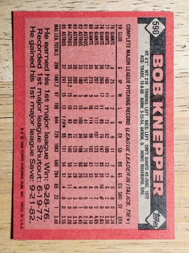 1986 Topps #590 Bob Knepper