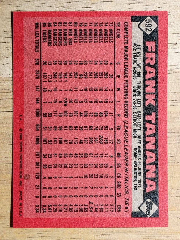 1986 Topps #592 Frank Tanana