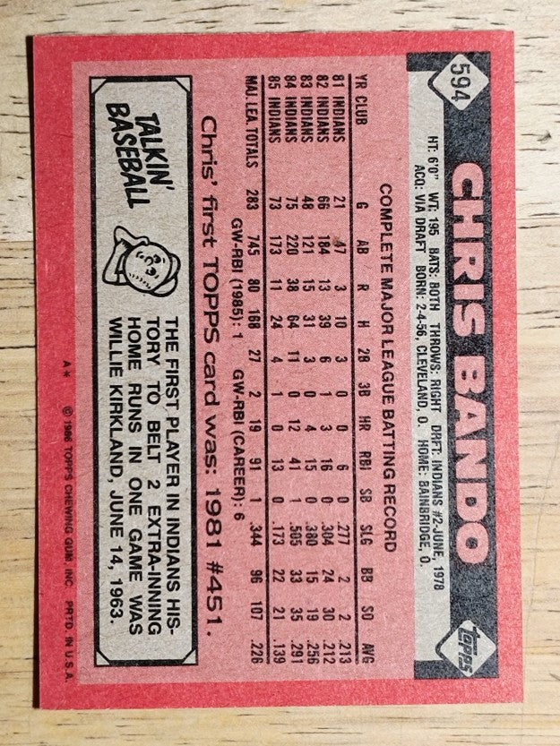 1986 Topps #594 Chris Bando