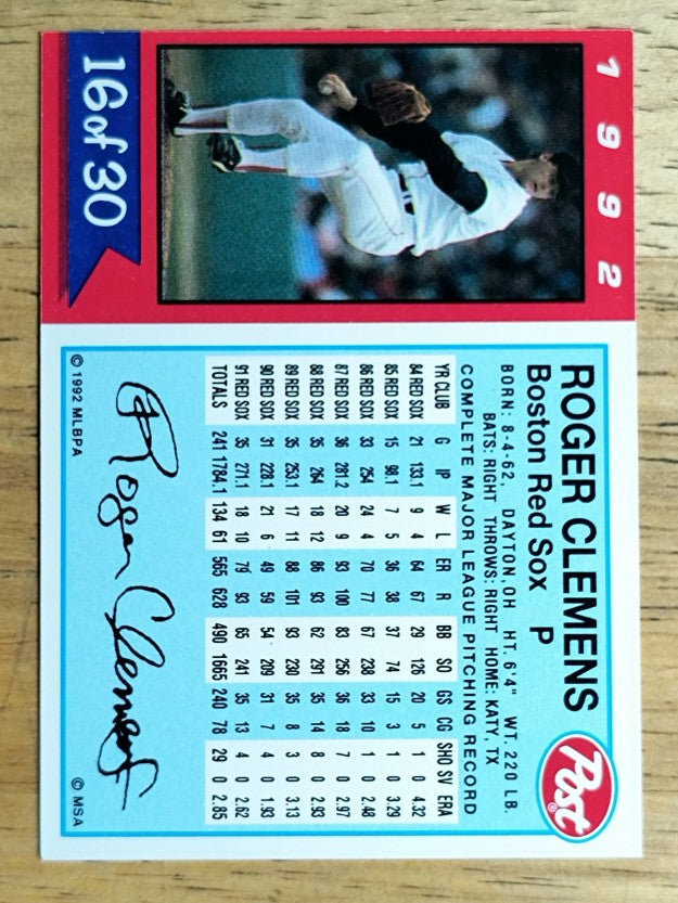 1992 Post #16 Roger Clemens