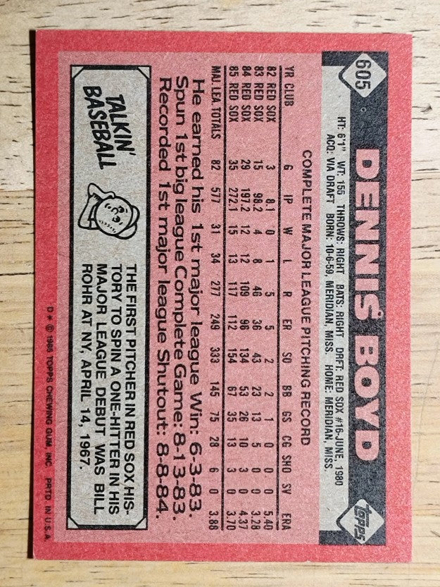 1986 Topps #605 Dennis Boyd