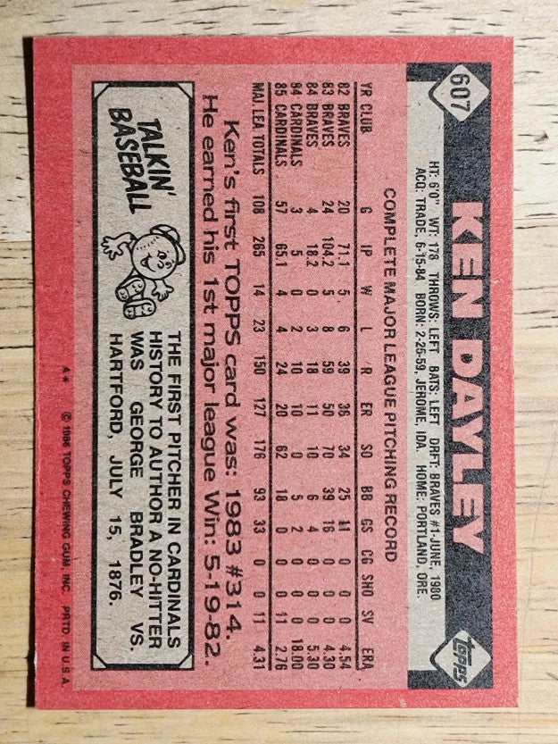 1986 Topps #607 Ken Dayley