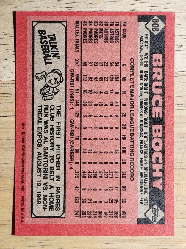 1986 Topps #608 Bruce Bochy